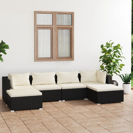 Set Divani da Giardino 6 pz con Cuscini in Polyrattan Nero - homemem39