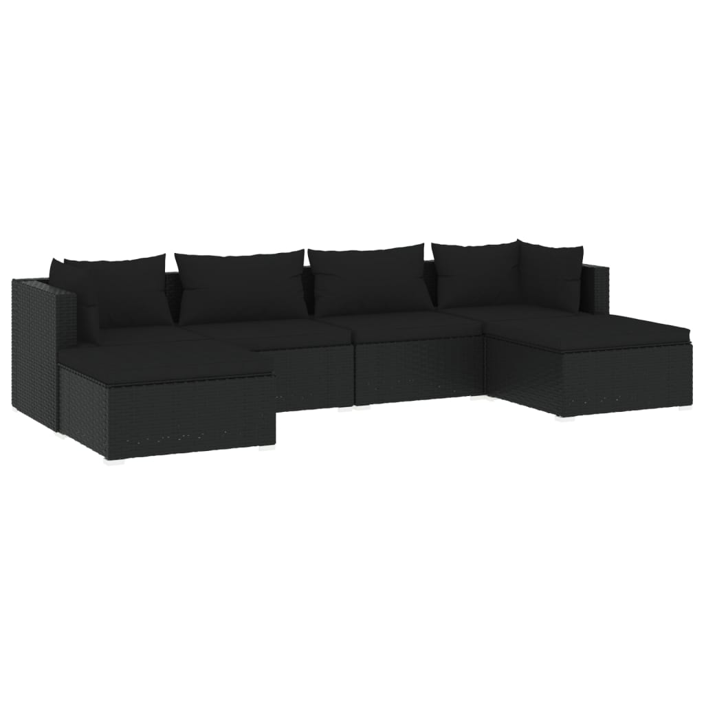 Set Salotto da Giardino 6 pz con Cuscini in Polyrattan Nero - homemem39