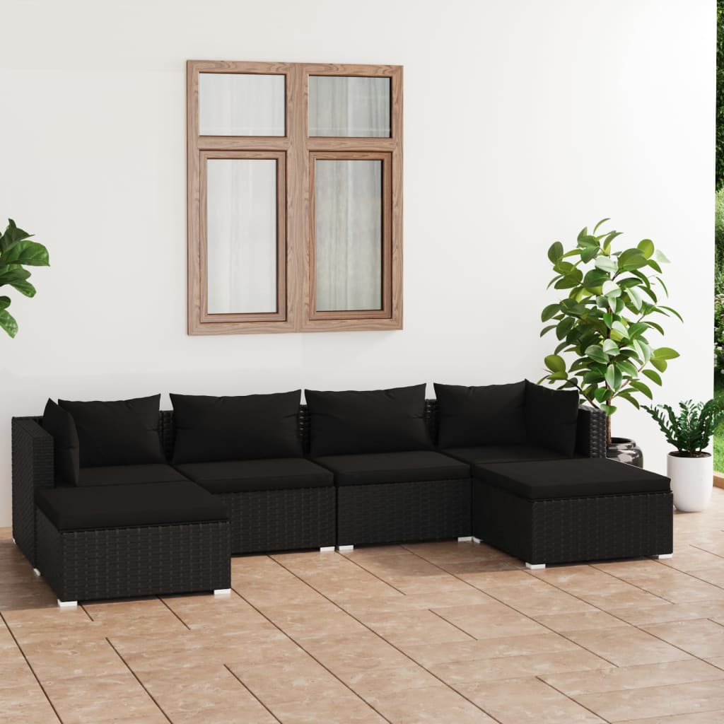 Set Salotto da Giardino 6 pz con Cuscini in Polyrattan Nero - homemem39