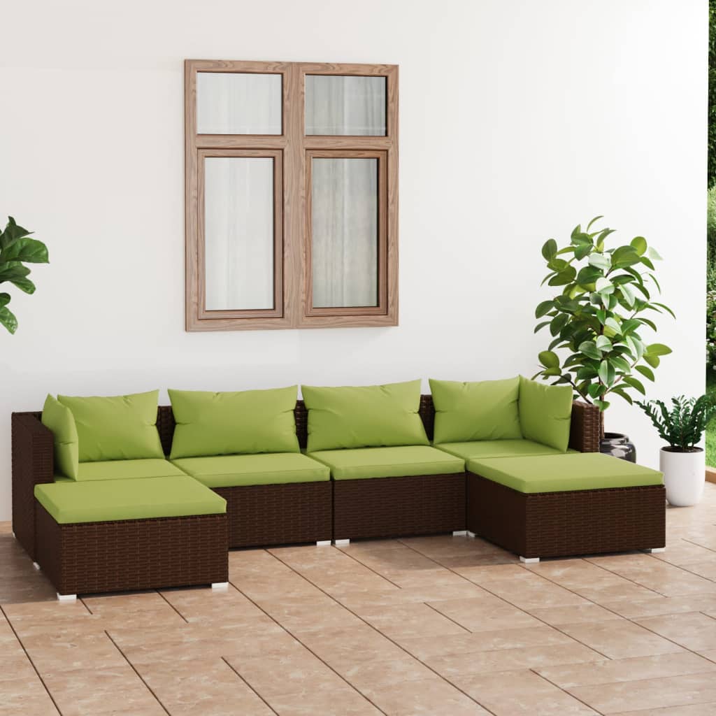 Set Divani da Giardino 6 pz con Cuscini in Polyrattan Marrone - homemem39