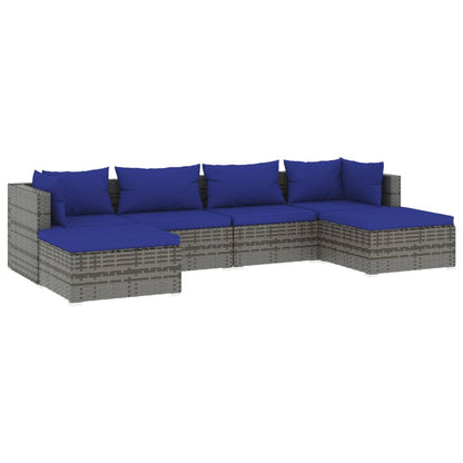 Set Divani da Giardino 6 pz con Cuscini in Polyrattan Grigio - homemem39