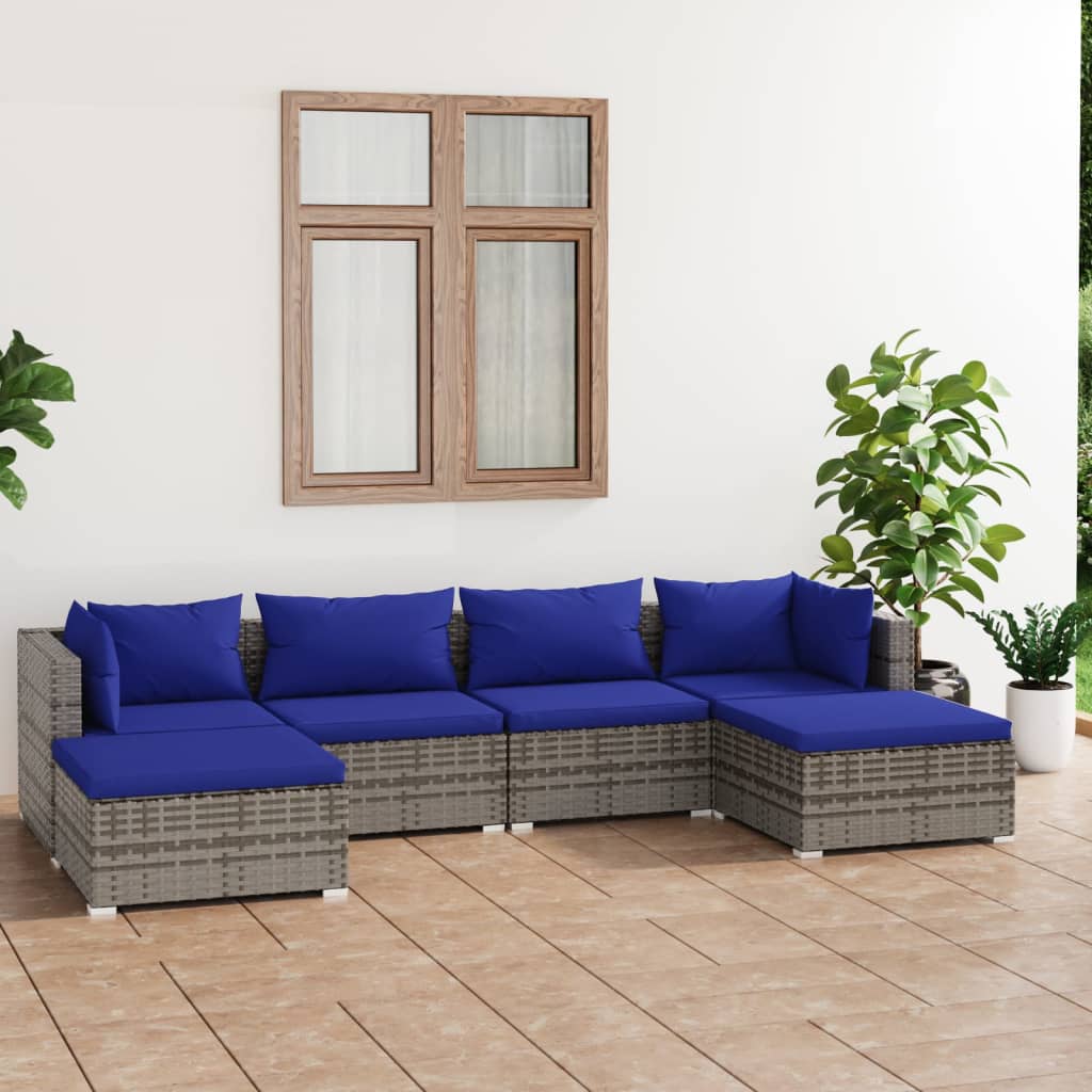 Set Divani da Giardino 6 pz con Cuscini in Polyrattan Grigio - homemem39