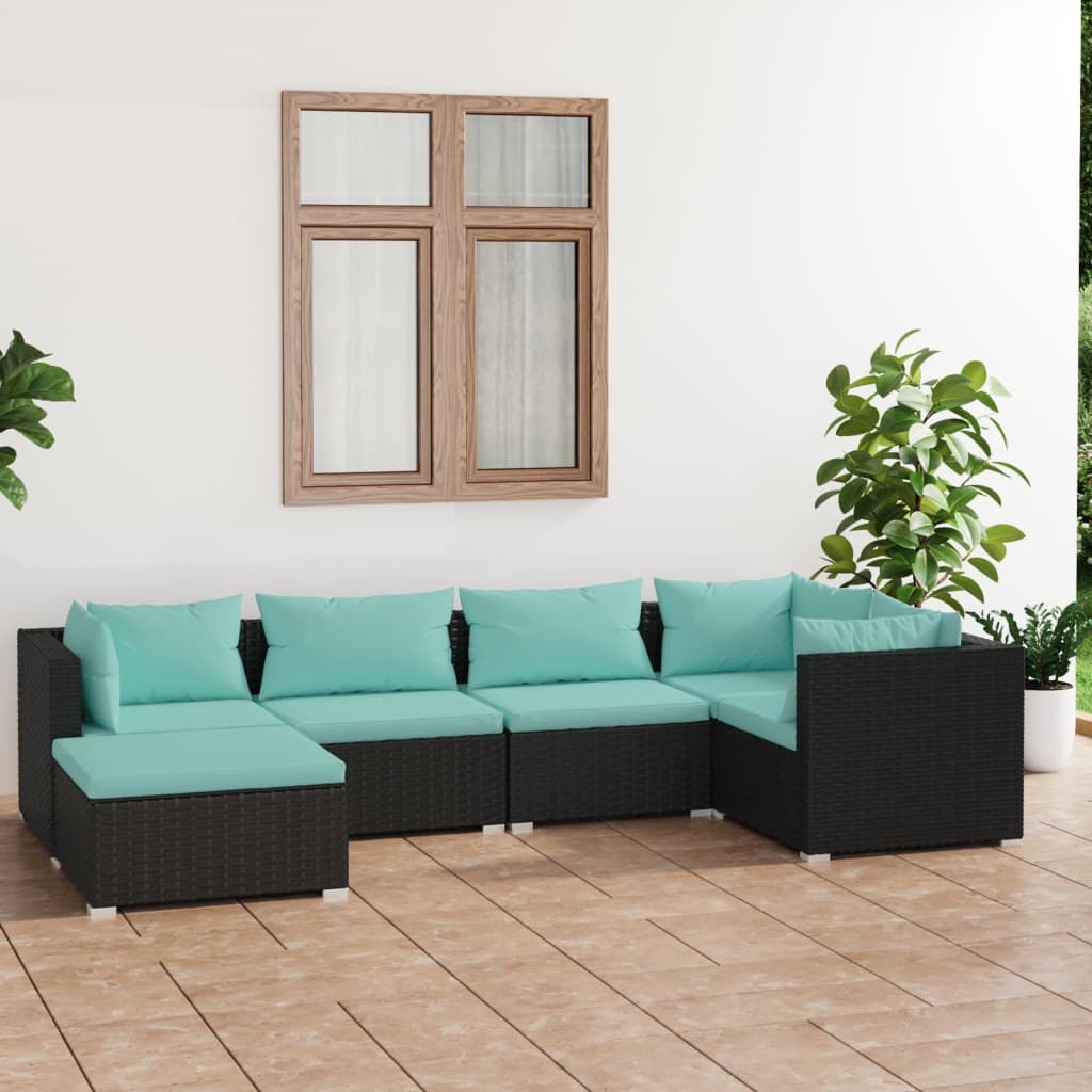 Set Salotto da Giardino 6 pz con Cuscini in Polyrattan Nero - homemem39