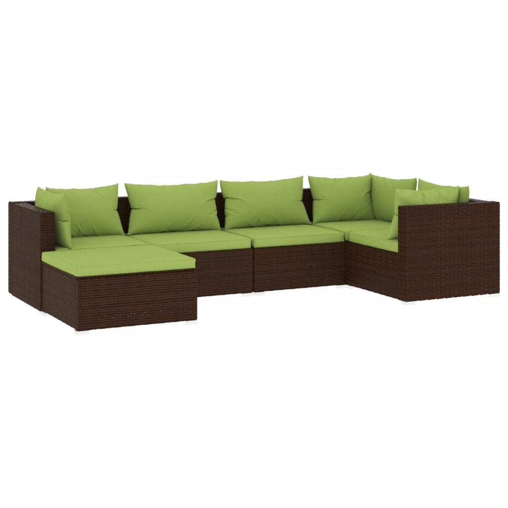 Set Divani da Giardino 6 pz con Cuscini in Polyrattan Marrone - homemem39