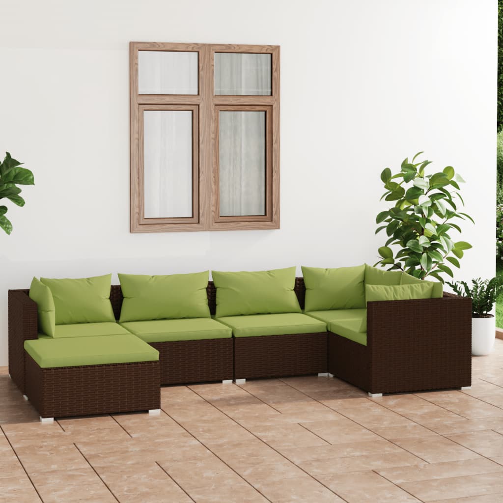 Set Divani da Giardino 6 pz con Cuscini in Polyrattan Marrone - homemem39