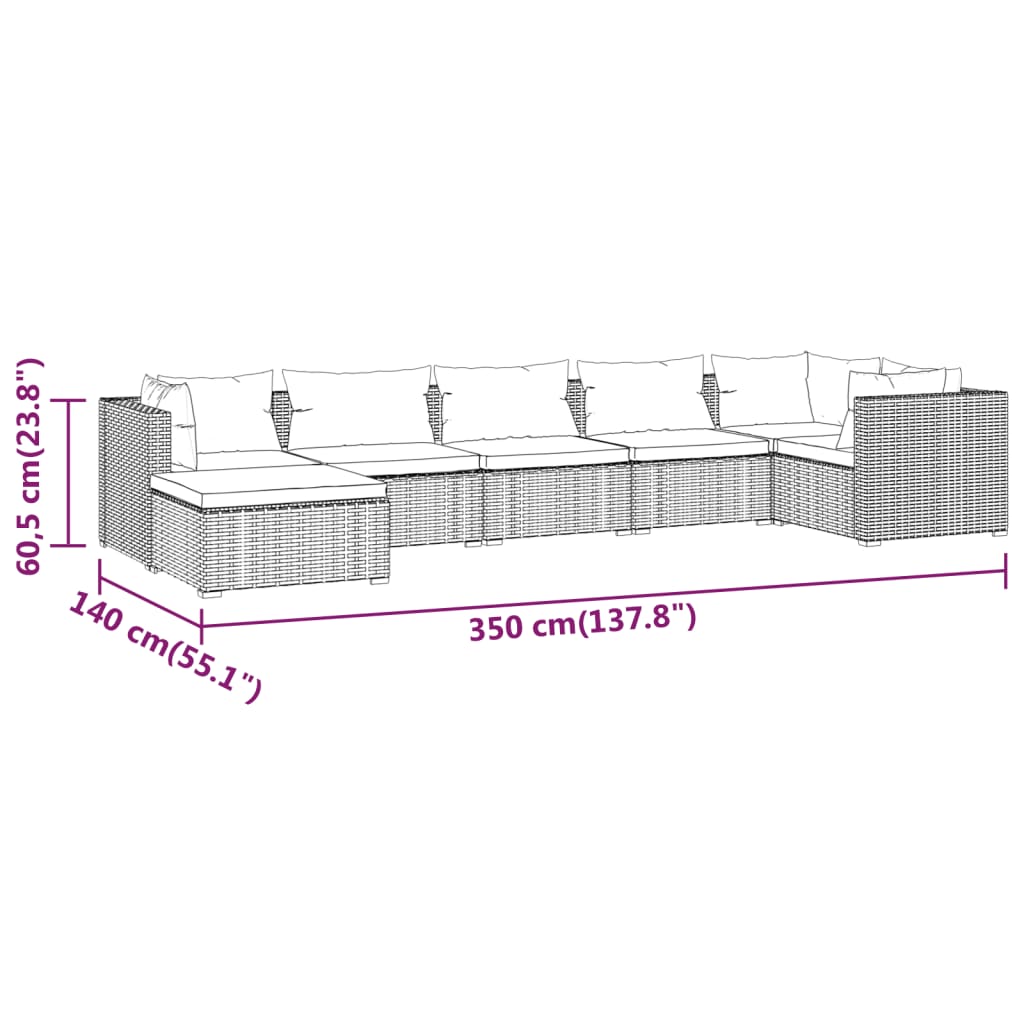 Set Divani da Giardino 7 pz con Cuscini in Polyrattan Marrone - homemem39