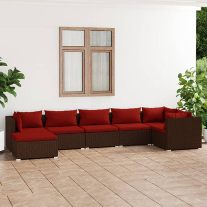 Set Divani da Giardino 7 pz con Cuscini in Polyrattan Marrone - homemem39