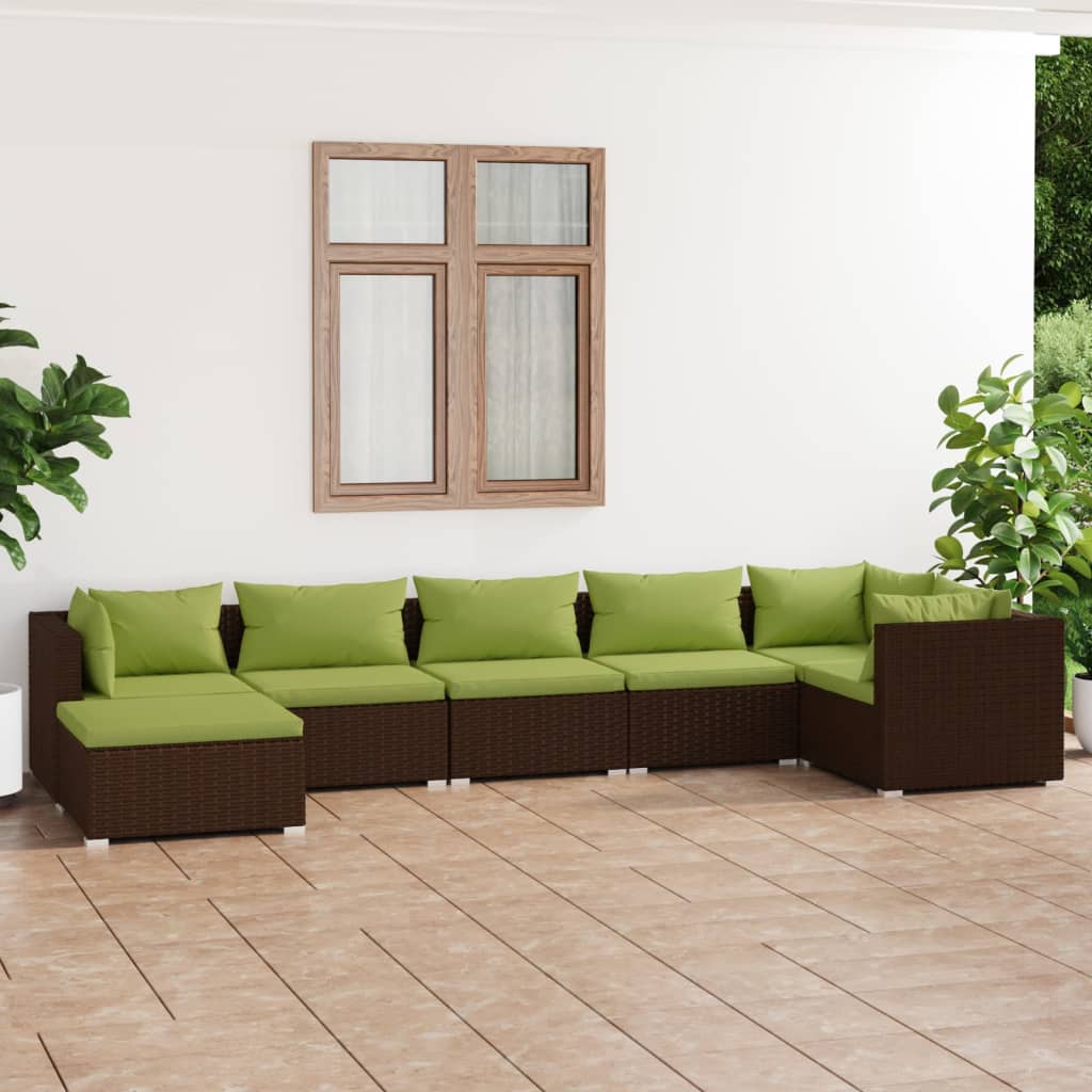 Set Divani da Giardino 7 pz con Cuscini in Polyrattan Marrone - homemem39