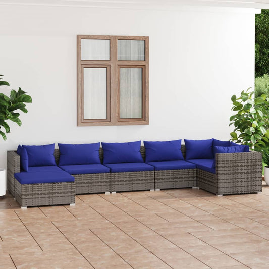 Set Divani da Giardino 7 pz con Cuscini in Polyrattan Grigio - homemem39