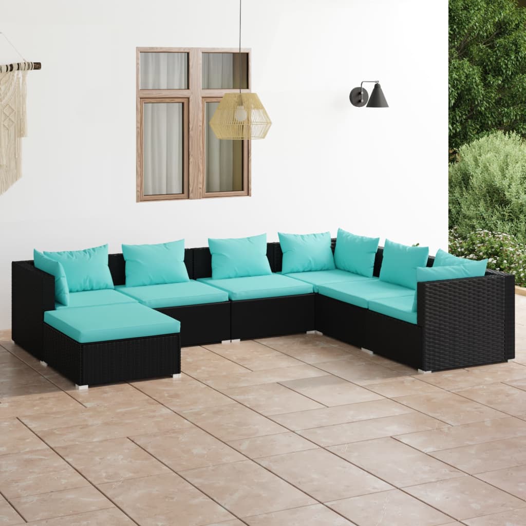 Set Divani da Giardino 7 pz con Cuscini in Polyrattan Nero - homemem39