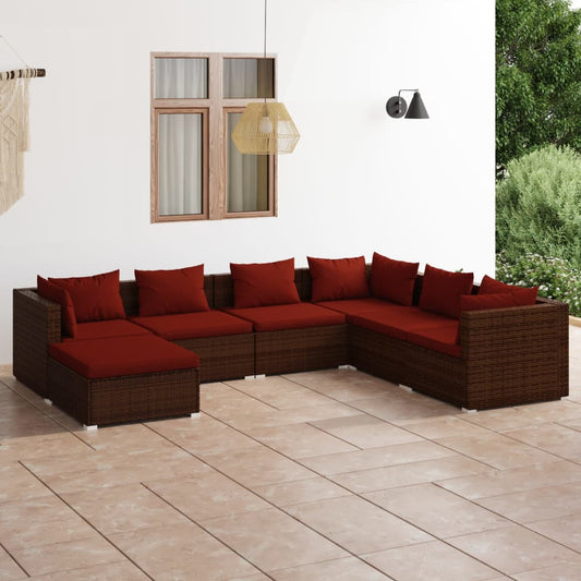 Set Divani da Giardino 7 pz con Cuscini in Polyrattan Marrone - homemem39