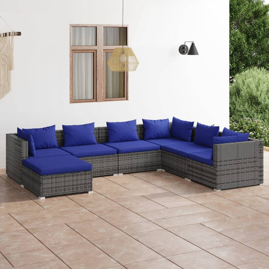 Set Divani da Giardino 7 pz con Cuscini in Polyrattan Grigio - homemem39