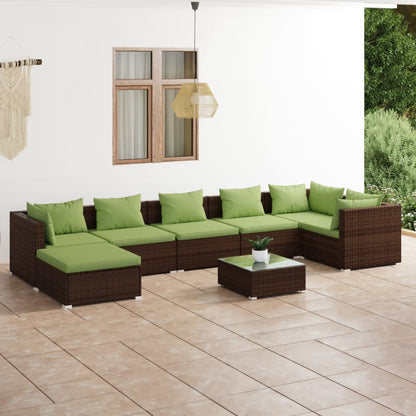 Set Divani da Giardino 8 pz con Cuscini in Polyrattan Marrone - homemem39