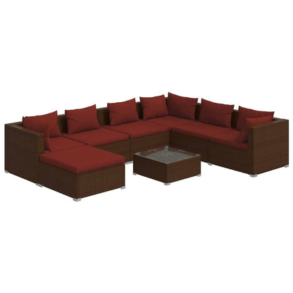 Set Divani da Giardino 8 pz con Cuscini in Polyrattan Marrone - homemem39