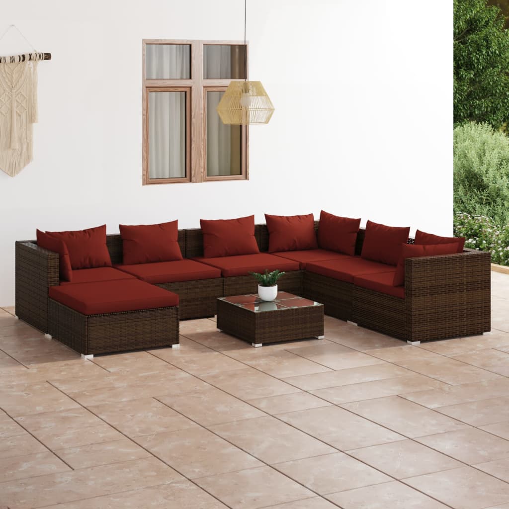 Set Divani da Giardino 8 pz con Cuscini in Polyrattan Marrone - homemem39