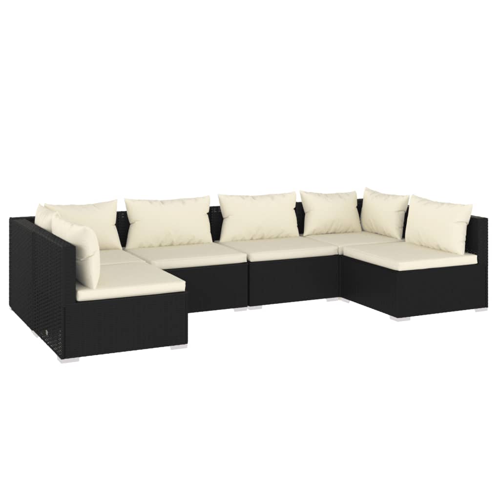 Set Salotto da Giardino 6 pz con Cuscini in Polyrattan Nero - homemem39