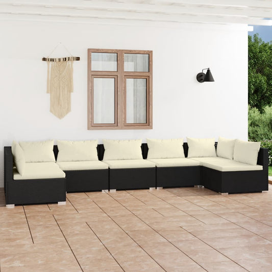 Set Salotto da Giardino 7 pz con Cuscini in Polyrattan Nero - homemem39