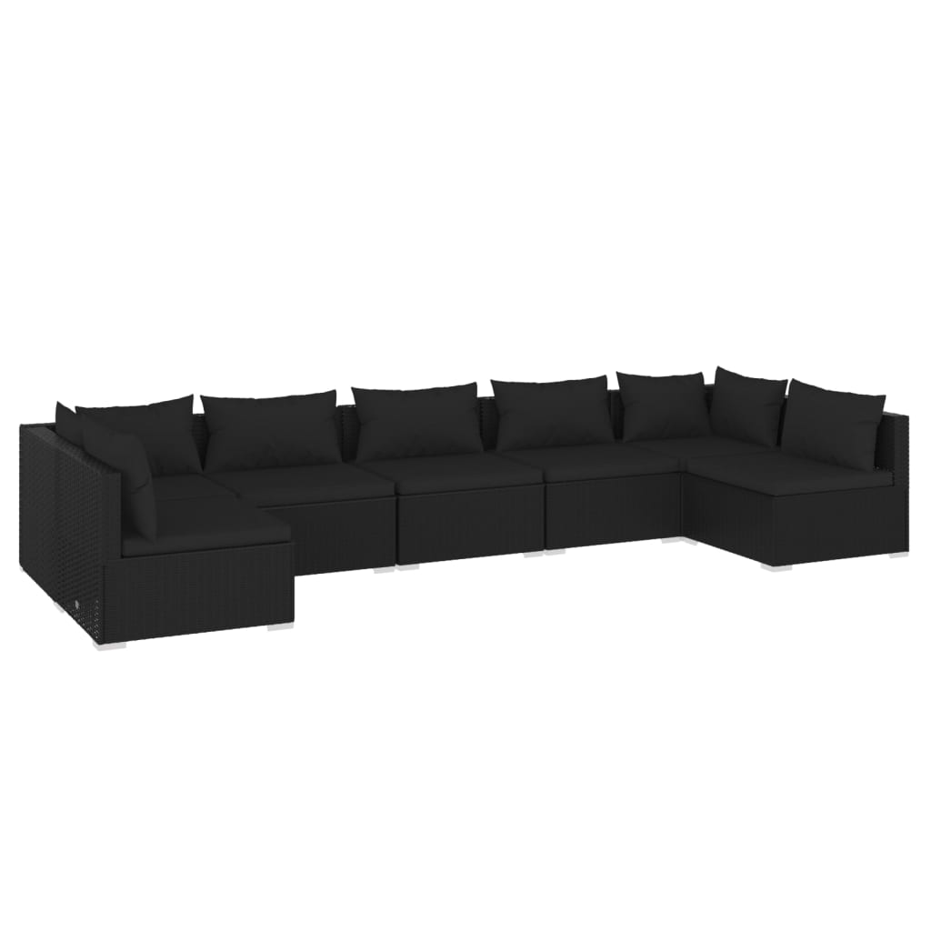 Set Divani da Giardino 7 pz con Cuscini in Polyrattan Nero - homemem39