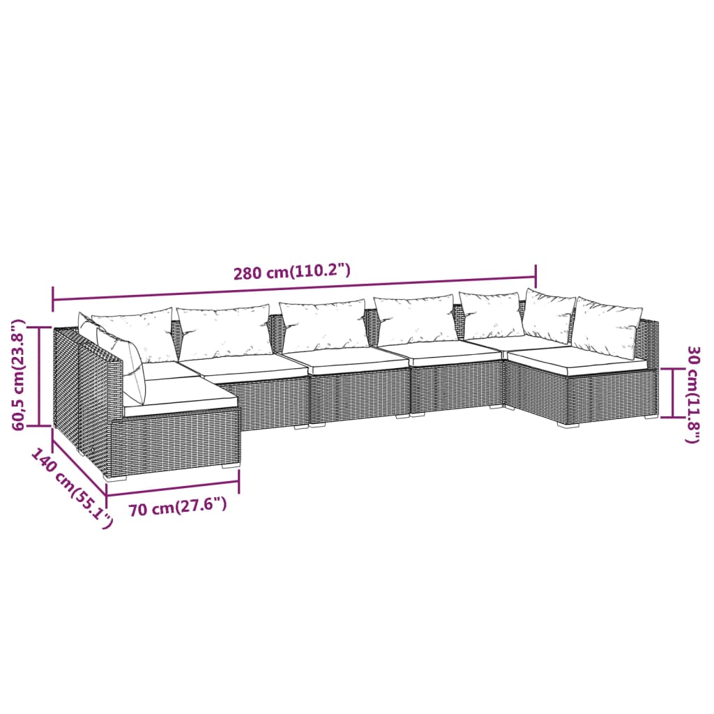 Set Divani da Giardino 7 pz con Cuscini in Polyrattan Nero - homemem39