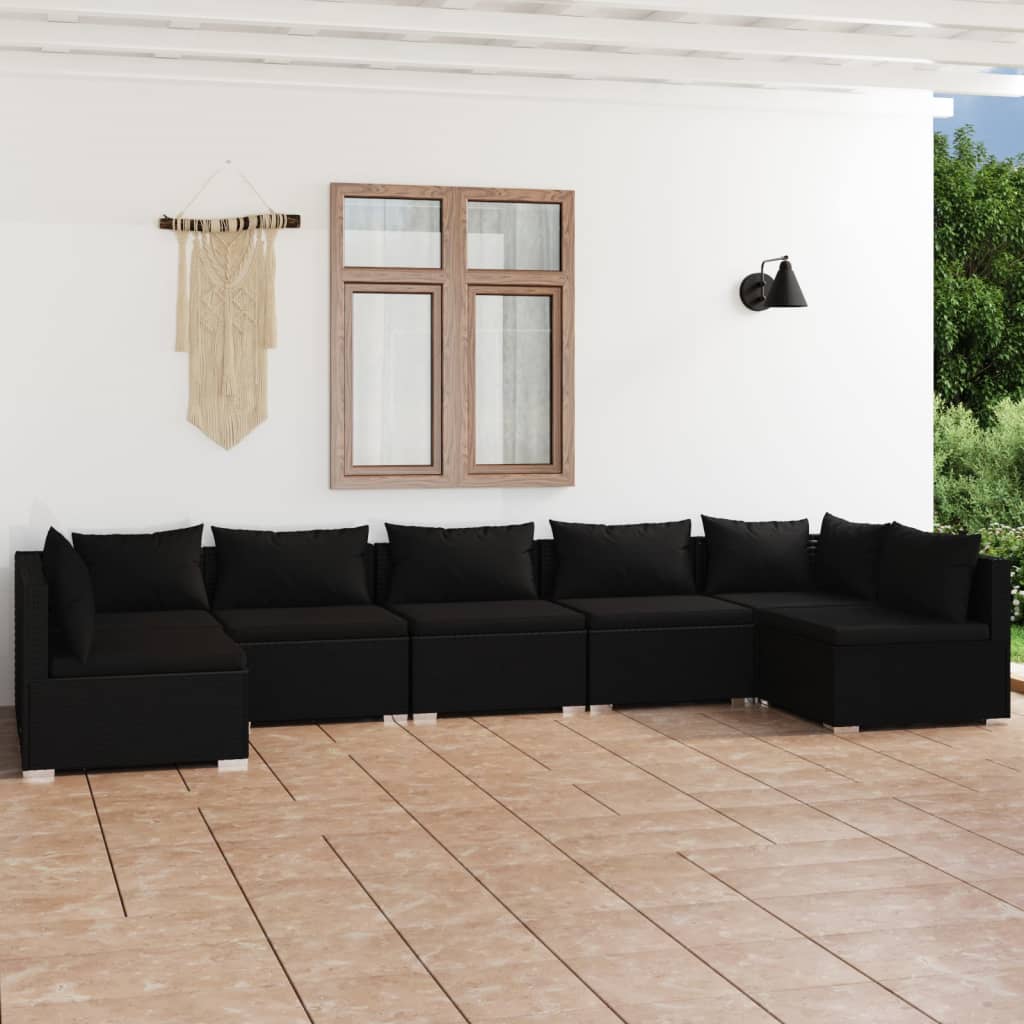 Set Divani da Giardino 7 pz con Cuscini in Polyrattan Nero - homemem39