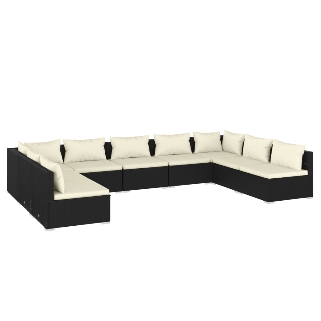 Set Salotto da Giardino 9 pz con Cuscini in Polyrattan Nero - homemem39