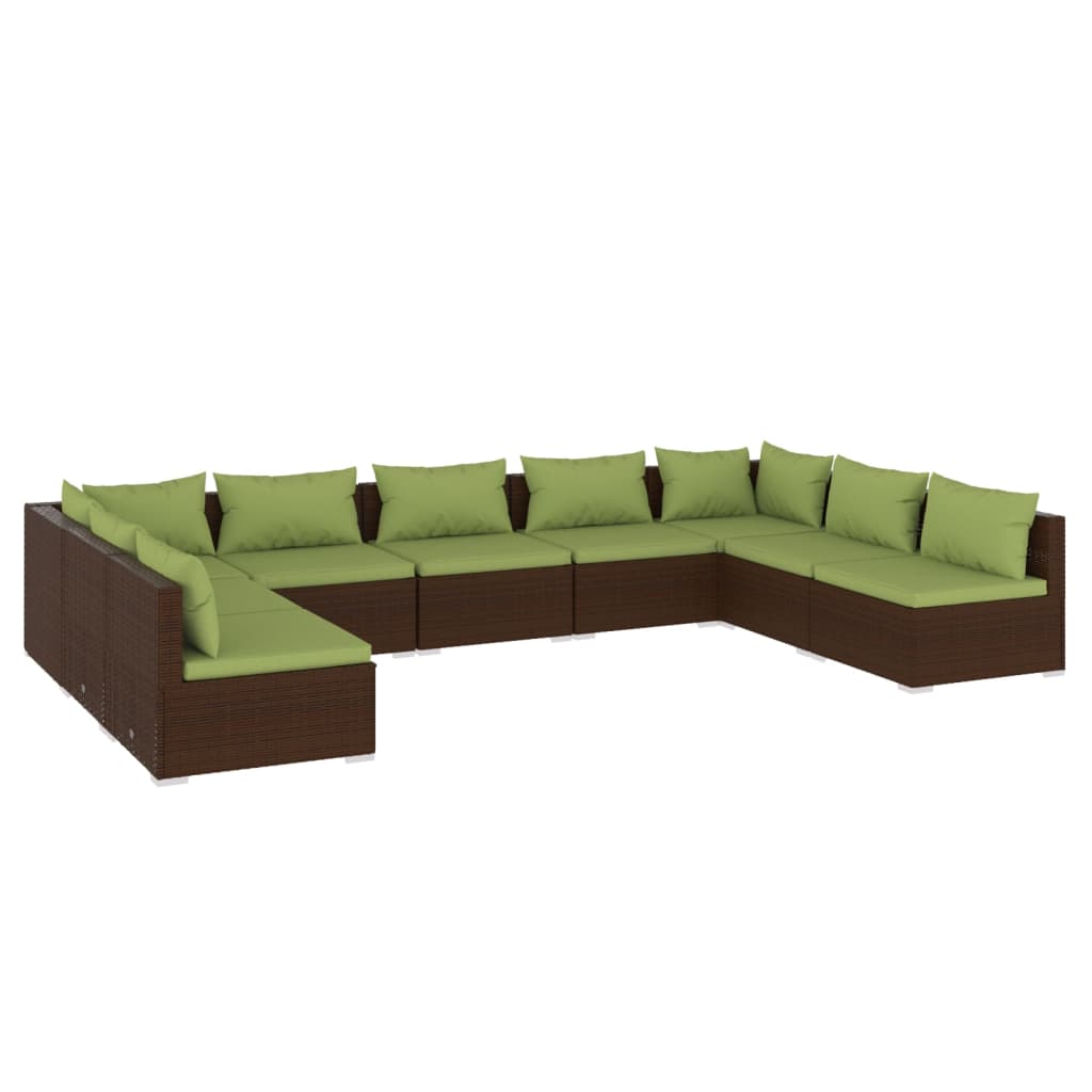 Set Divani da Giardino 9 pz con Cuscini in Polyrattan Marrone - homemem39