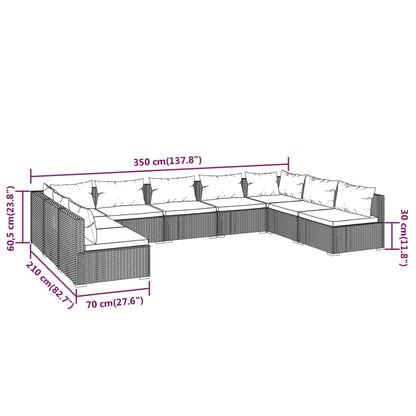 Set Divani da Giardino 9 pz con Cuscini in Polyrattan Marrone - homemem39