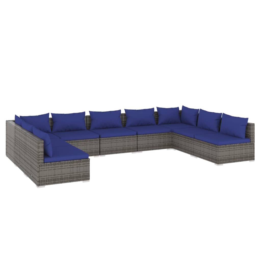 Set Divani da Giardino 9 pz con Cuscini in Polyrattan Grigio - homemem39