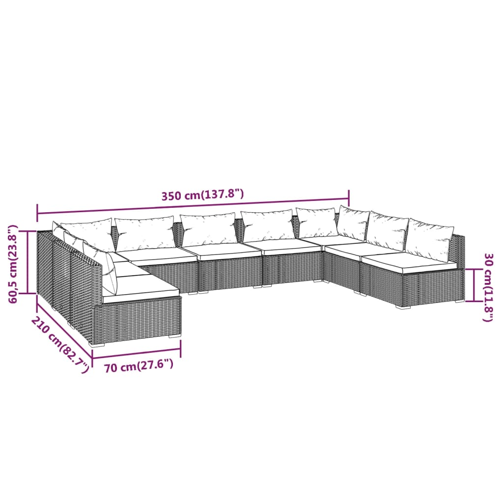 Set Divani da Giardino 9 pz con Cuscini in Polyrattan Grigio - homemem39