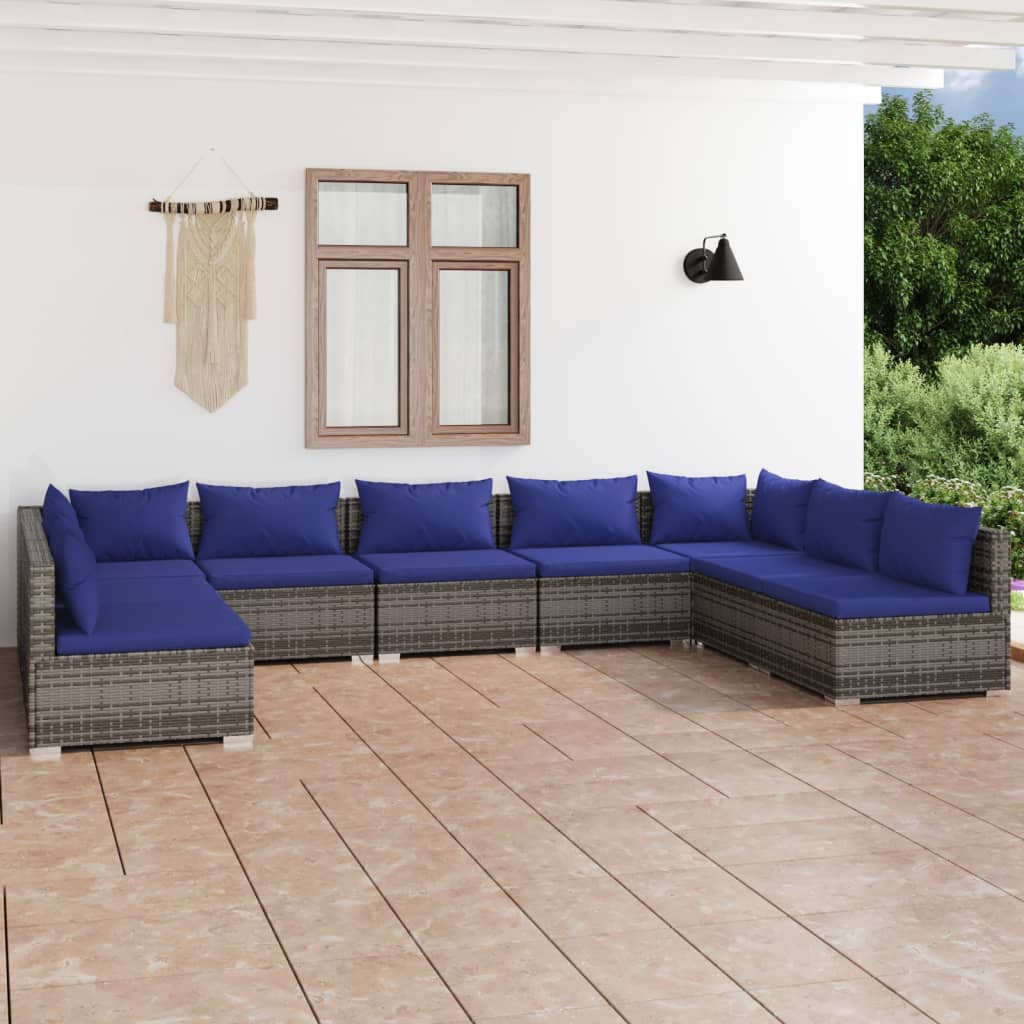 Set Divani da Giardino 9 pz con Cuscini in Polyrattan Grigio - homemem39