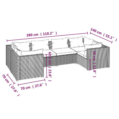 Set Divani da Giardino 6 pz con Cuscini in Polyrattan Nero - homemem39