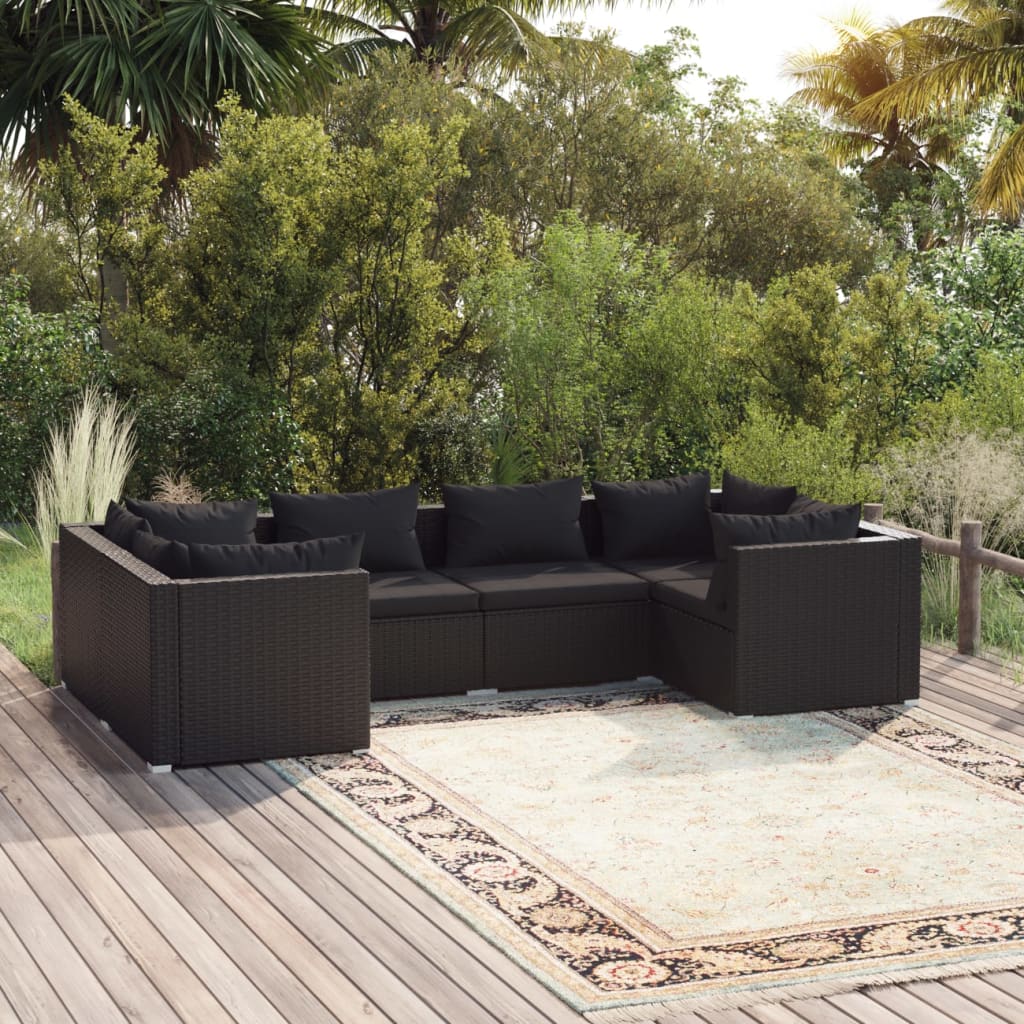 Set Divani da Giardino 6 pz con Cuscini in Polyrattan Nero - homemem39