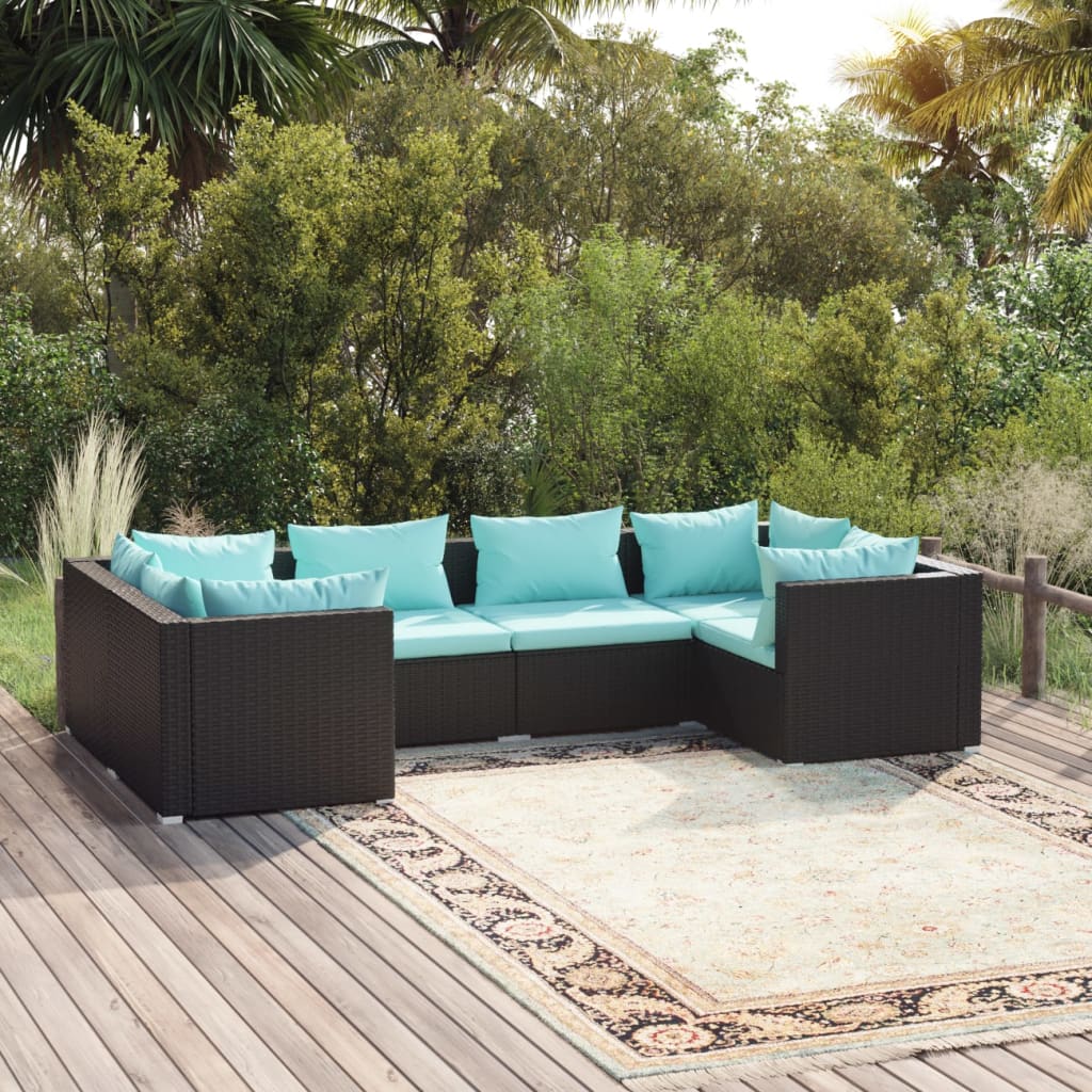 Set Divani da Giardino 6 pz con Cuscini in Polyrattan Nero - homemem39