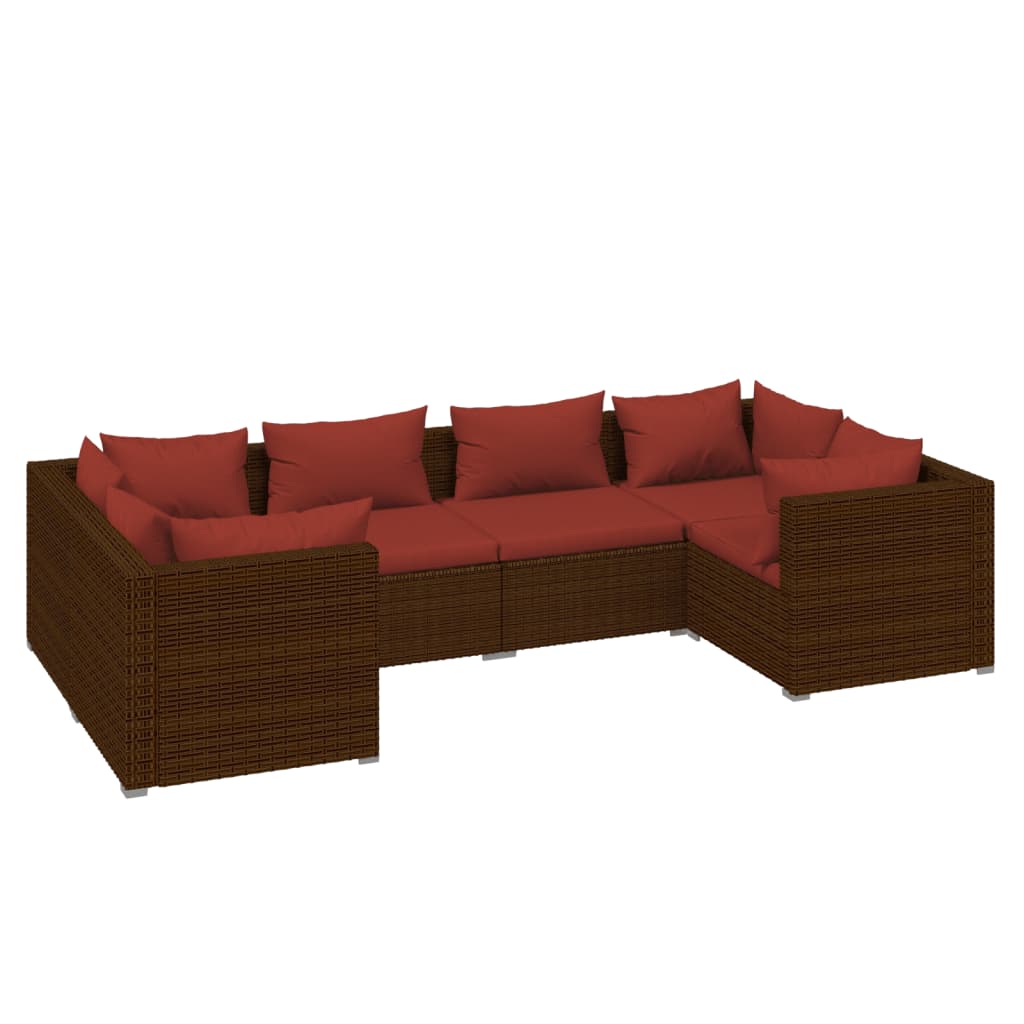 Set Divani da Giardino 6 pz con Cuscini in Polyrattan Marrone - homemem39