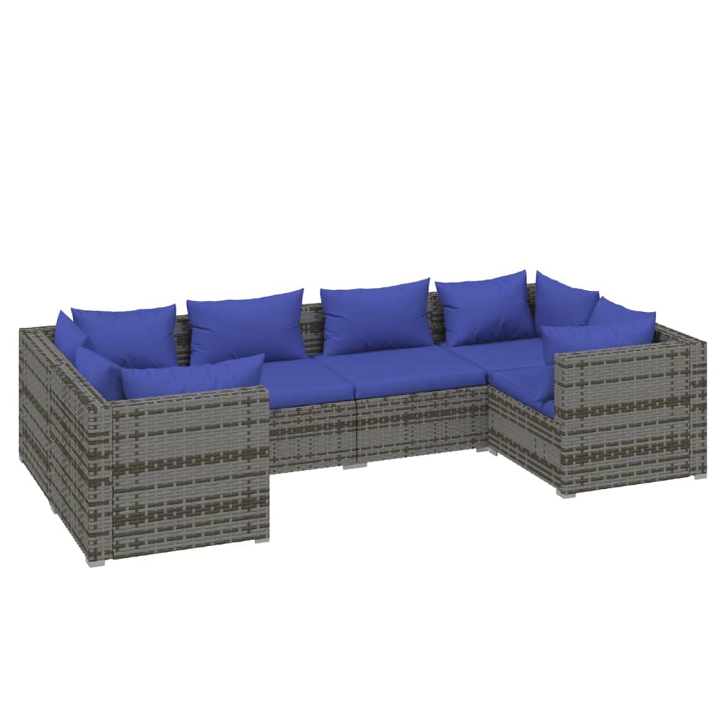 Set Divani da Giardino 6 pz con Cuscini in Polyrattan Grigio - homemem39