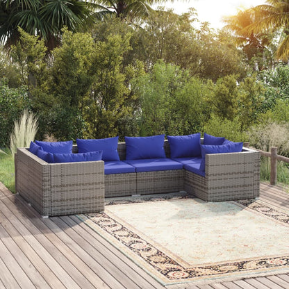 Set Divani da Giardino 6 pz con Cuscini in Polyrattan Grigio - homemem39