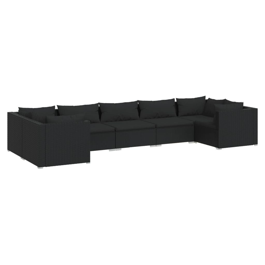 Set Divani da Giardino 7 pz con Cuscini in Polyrattan Nero - homemem39