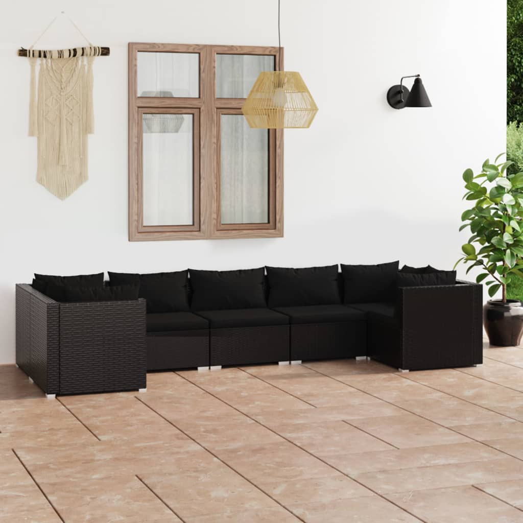 Set Divani da Giardino 7 pz con Cuscini in Polyrattan Nero - homemem39