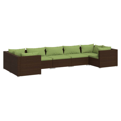 Set Divani da Giardino 7 pz con Cuscini in Polyrattan Marrone - homemem39