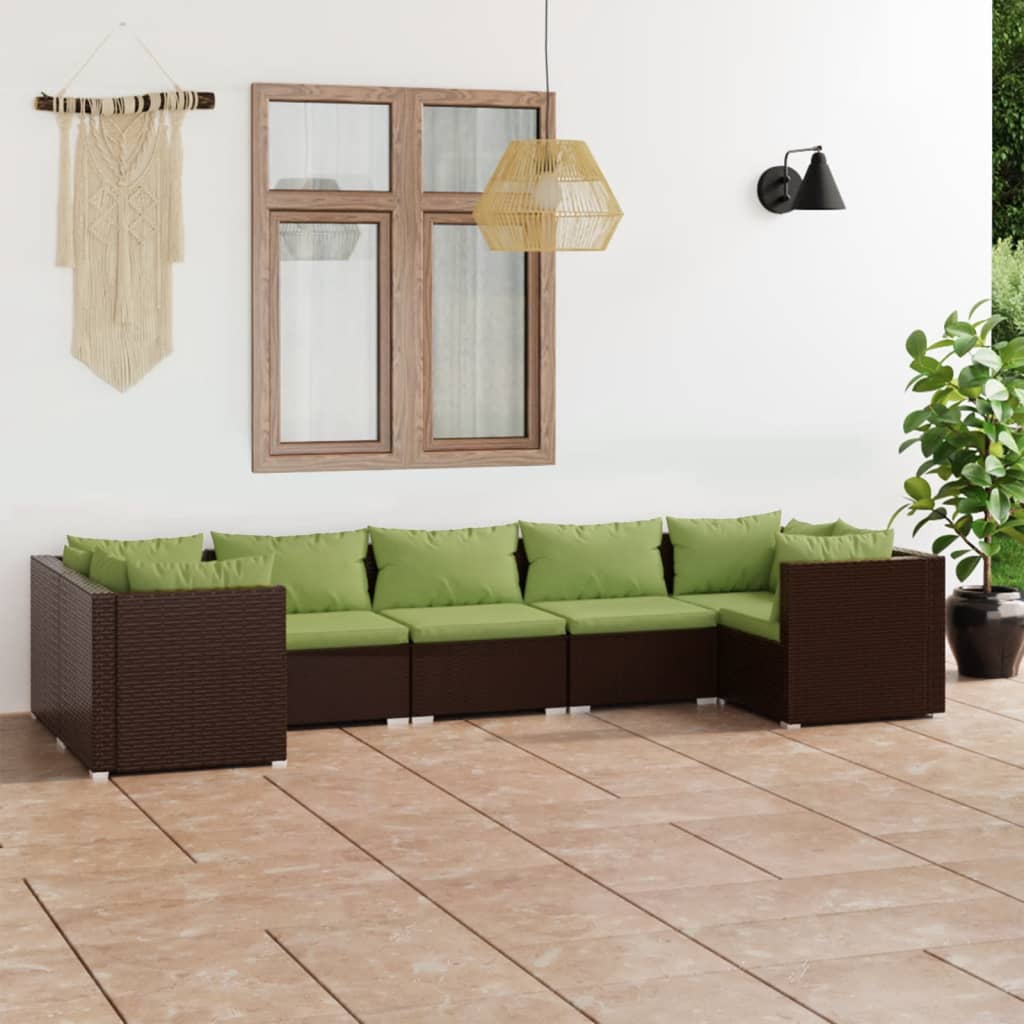 Set Divani da Giardino 7 pz con Cuscini in Polyrattan Marrone - homemem39