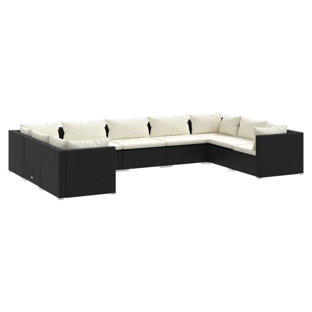 Set Divani da Giardino 9 pz con Cuscini in Polyrattan Nero - homemem39