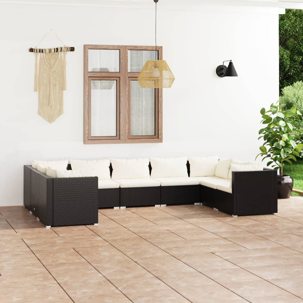 Set Divani da Giardino 9 pz con Cuscini in Polyrattan Nero - homemem39