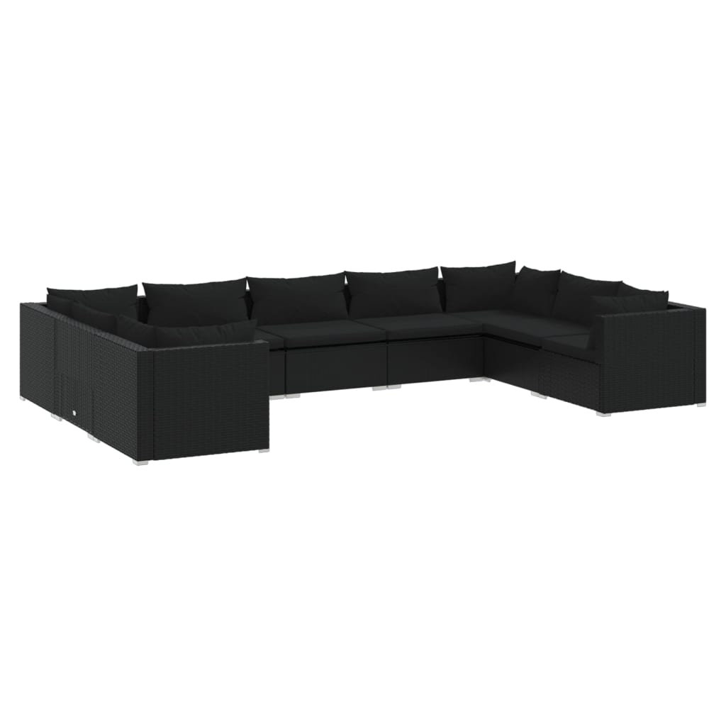 Set Divani da Giardino 9 pz con Cuscini in Polyrattan Nero - homemem39