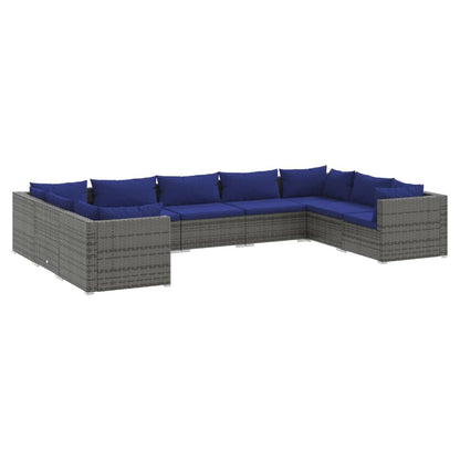 Set Divani da Giardino 9 pz con Cuscini in Polyrattan Grigio - homemem39