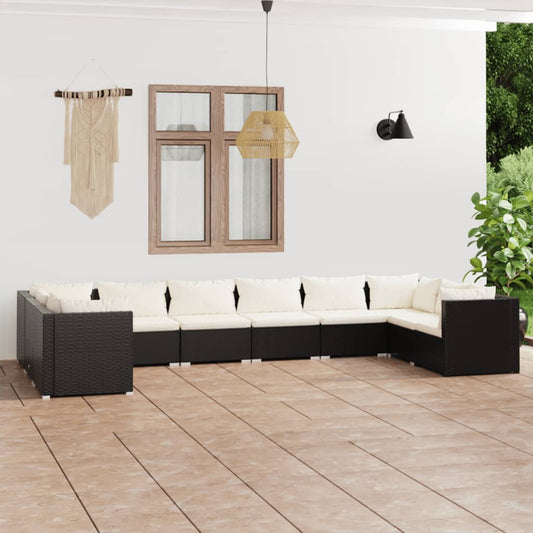 Set Divani da Giardino 10 pz con Cuscini in Polyrattan Nero - homemem39