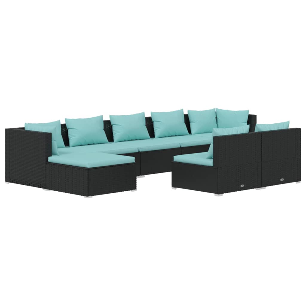 Set Divani da Giardino 9 pz con Cuscini in Polyrattan Nero - homemem39