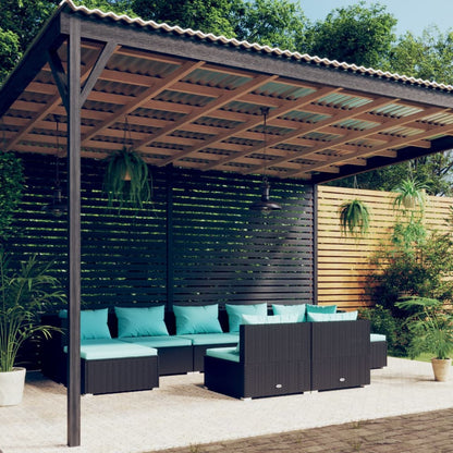 Set Divani da Giardino 9 pz con Cuscini in Polyrattan Nero - homemem39