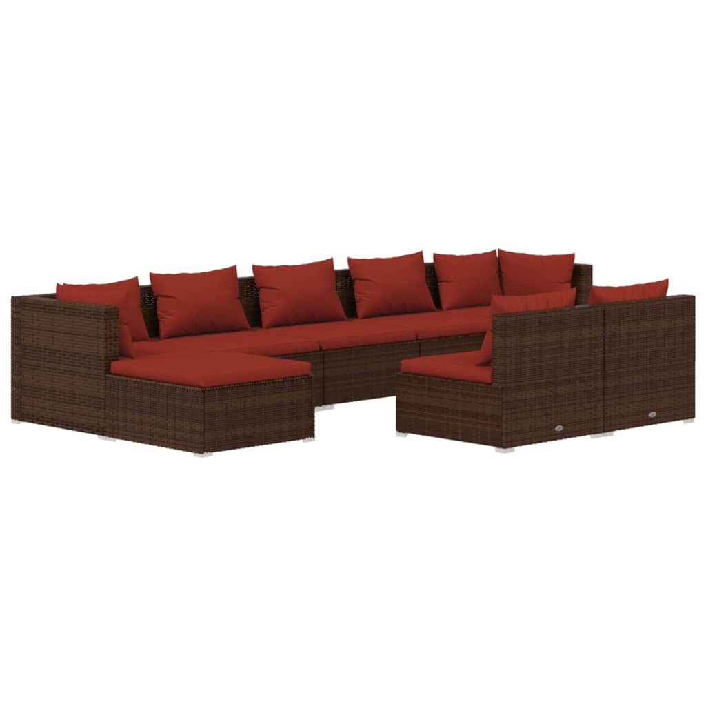 Set Divani da Giardino 9 pz con Cuscini in Polyrattan Marrone - homemem39