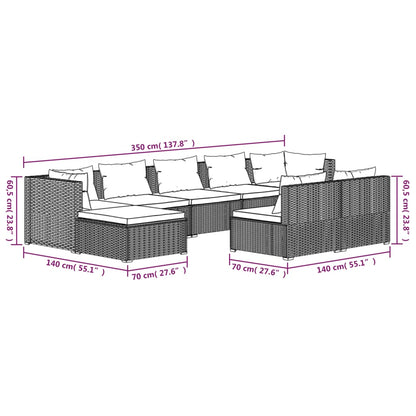 Set Divani da Giardino 9 pz con Cuscini in Polyrattan Marrone - homemem39