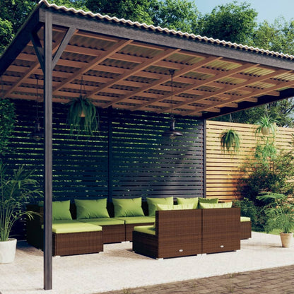 Set Divani da Giardino 9 pz con Cuscini in Polyrattan Marrone - homemem39